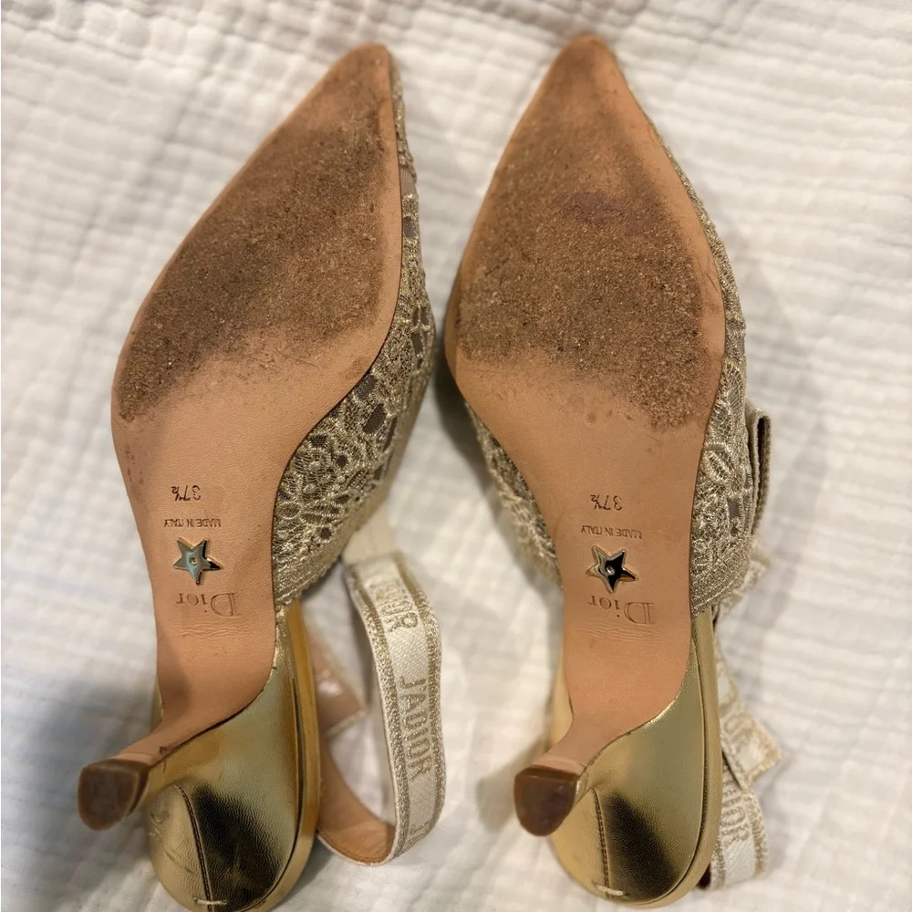 DIOR J'adior slingback gold macramé-effect d-lace butterfly motif short heel - Picture 3 of 9